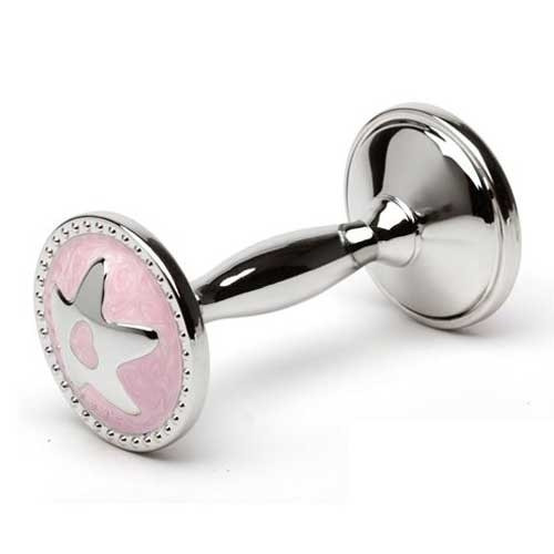 PINK STAR BABY RATTLE - SILVER PLATED